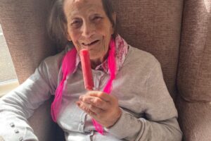 Residents at Arthur’s Court Care Home enjoying ice lolly’s to keep cool and hydrated
